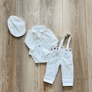 Baby White Kids onesie Set with Suspenders